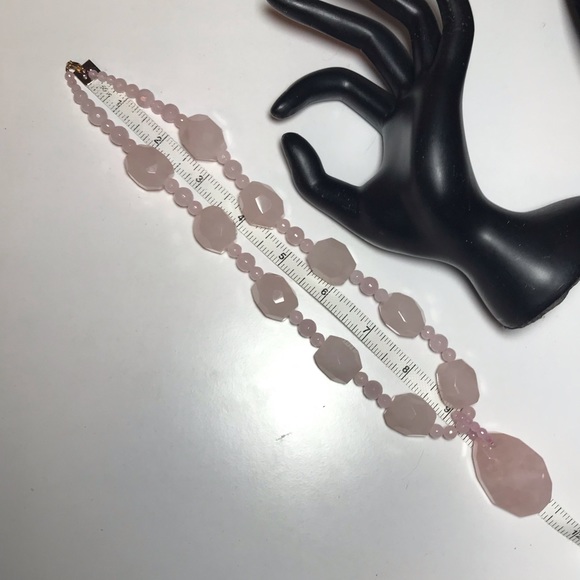 Vintage Faceted Rose Quartz Gemstone 14K Gold Clasp Beaded Pendant Necklace 18”L - Picture 3 of 16